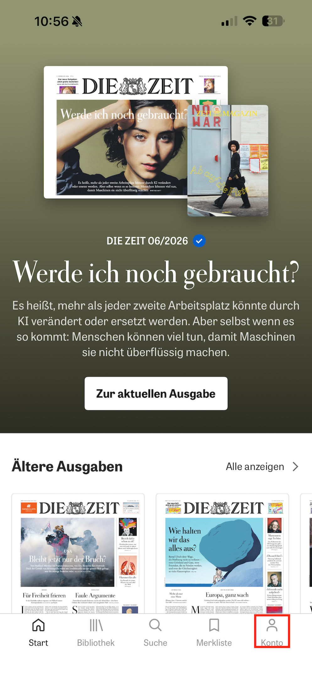 iPhone ZEIT E-Paper-App Anmeldung