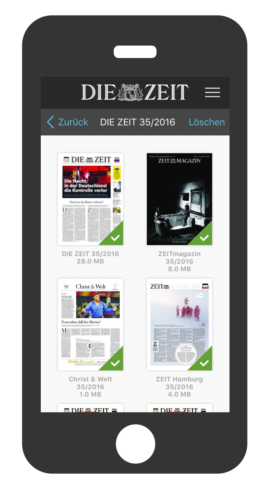 iPhone ZEIT E-Paper-App Ausgabenübersicht