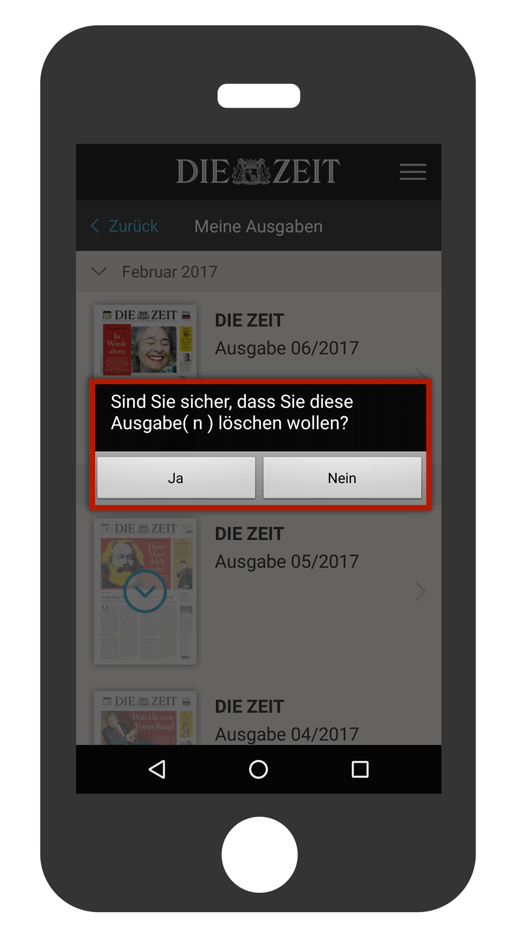 Android ZEIT E-Paper-App Ausgabe löschen